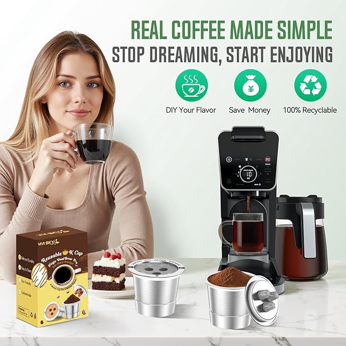 Ninja Reusable Coffee Pod: VIVI SKY Upgraded Stainless Steel Refillable Ninja K Cups - 3 Holes Coffee Filters For Ninja Coffee Maker CFP201 CFP301 CFP305 CFP307 CFP400 CFP300 (2 Pack)