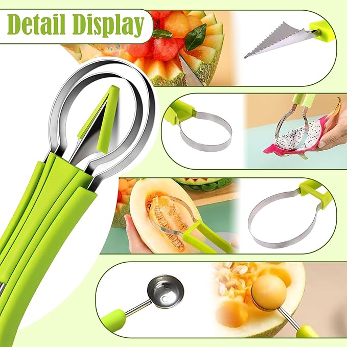 Suuker Melon Baller Scoop Set,4 In 1 fruit cutters shapes, watermelon scooper fruit scooper and baller, fruit carving tools(Green)