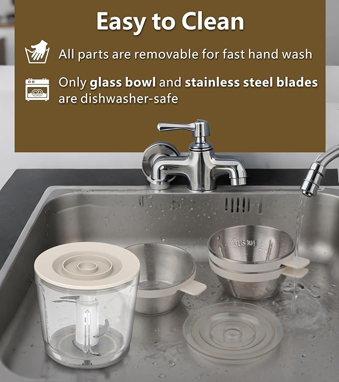 4-in-1 Small Food Processor Cordless Set with 600ml Glass Bowl, 3*240ml Stainless Steel Bowls and 3+4 Blades, USB-C Rechargeable Battery Mini Meat Vegetable Chopper, Electric Kitchen Blender Wireless