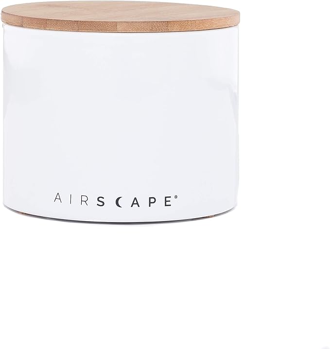 AirScape Planetary Design Ceramic Coffee and Food Storage Canister – Small 4-inch – US Patented Airtight Inner Lid – White with Bamboo Top