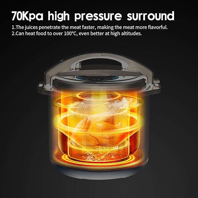 12L/12.8Qt Commercial Electric Pressure Cooker, Digital Control, 304 Stainless steel Inner Pot, Serve for 15-25 people, 1600W/120V with US PLUG, suitable to small restaurant, Canteen, Hotel