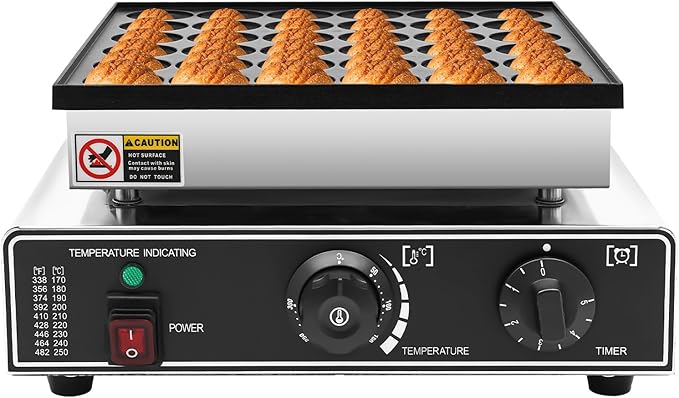 950W Commercial Mini Pancake Maker, 36 Grids Electric Mini Pancake Griddle Non-Stick Stainless Steel Dutch Pancake Maker w/Time & Temper Adjustable|Oil Brushes|Whisk,Large Waffle Machine forRestaurant