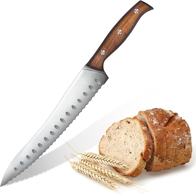 Serrated Bread Knife for Homemade Bread,Forged High Carbon German Steel Serrated Knives for Slicing Bagels, Cake (9.6-Inch Blade with 5.1-Inch Handle)