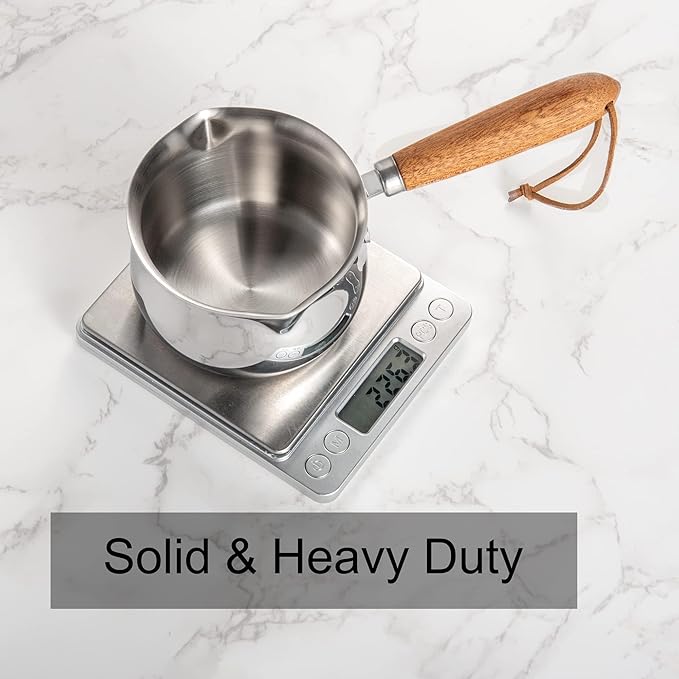 IMEEA Mini Milk Warmer Pot 8.5oz/250ml Butter Warmer SUS304 Tri-Ply Stainless Steel Small Milk Saucepan with Wood Handle