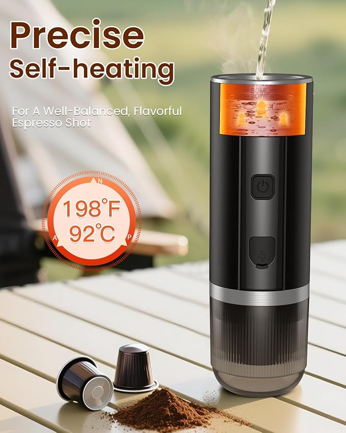 Portable Espresso Maker, 20 Bar Electric Espresso Machine for Travel, Camping, Rechargeable USB-C Mini Coffee Maker for NS Capsule Pods and Ground Coffee, Matte Black