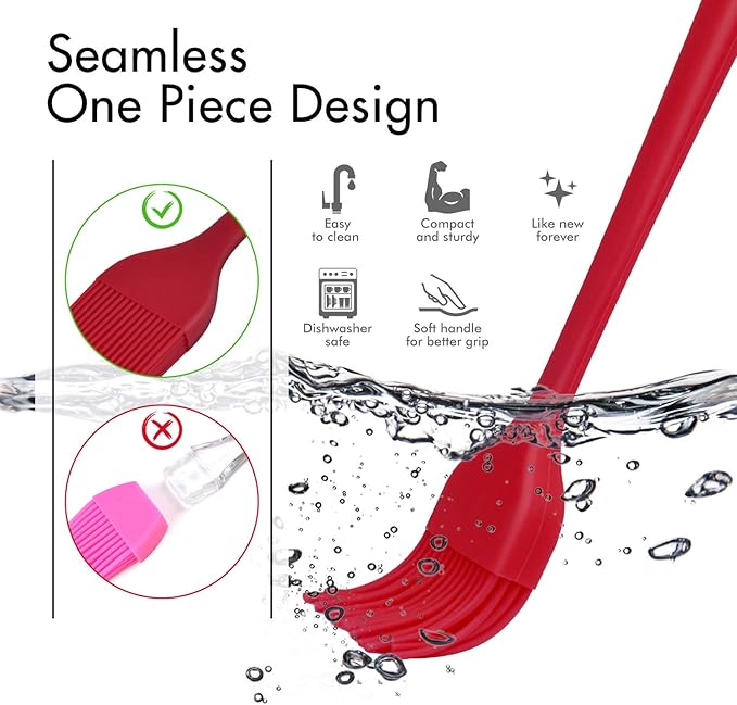 HOTEC Basting Brushes Silicone Heat Resistant Pastry Brushes Spread Oil Butter Sauce Marinades for BBQ Grill Barbecue Baking Kitchen Cooking BPA Free Dishwasher Safe (Red 2)