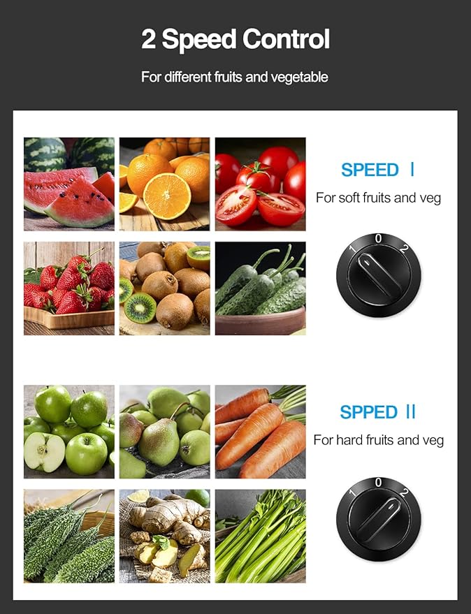 QCen Juicer Machine, 500W Centrifugal Juicer Extractor with Wide Mouth 3” Feed Chute for Fruit Vegetable, Easy to Clean, Stainless Steel, BPA-free (Gold)