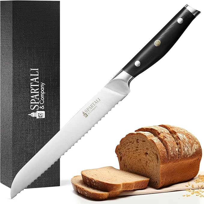 8-Inch Bread Knife – Serrated High Carbon German Stainless Steel Blade for Bread, Bagels & Pastries – Ergonomic Handle, Rust-Resistant, Ultra-Sharp Edge – Ideal for Home Bakers and Chefs.