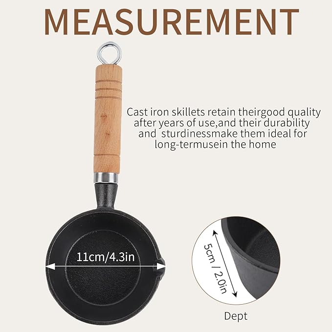 4.3x2.0in Mini Frying Pan, Mini One Egg Frying Pan Cast Iron Omelette Pan Iron Solid Mini Pre Sauce Pan for Indoor Outdoor Cooking