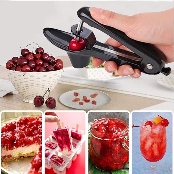 Cherry Pitter Tool,Cherry Pitter Cherry Stone Remover Tool for Making Cherry Jam Cherries Corer Pitter Tool,Cherry Pitter Olive Pitter with Space-Saving Lock Design, Black