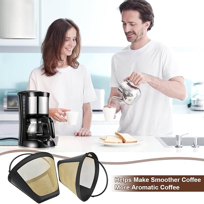 Reusable Coffee Filter Baskets 2PC, Cone Coffee Maker Filters Replacement Compatible with Ninja Coffee Machine, 8-12 Cup Coffee Filters for Cuisinart Coffee Maker Filter and Brewers, BPA Free