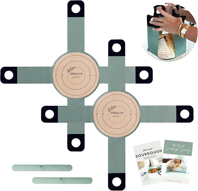Sourdough Silicone Bread Sling for Dutch Oven 2 PCS - Food-Grade Non-Stick Dough Transfer Tool with 4 Arms, 9" Long, Center Markings - Sourdough Gifts
