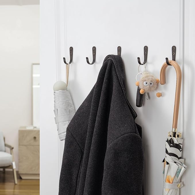 10Pcs Wall Hooks for Bathroom, Kitchen, Closet, and Garage - Black Metal Hooks for Hanging Coats, Towels, Hats, Keys, Bags, and Coffee Cups - Holds Up to 40 lbs