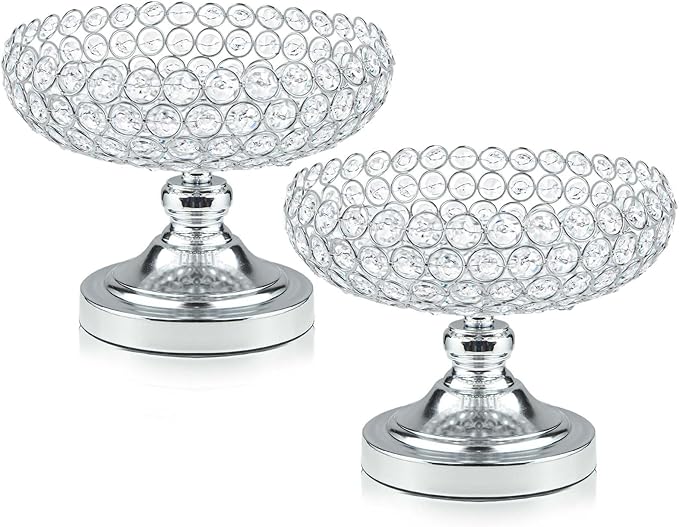 Crystal Bowl for Kitchen Counter Top/Party Table/Dining Table - Elegant Silver Gift for Her (2 PCS, Bowl Shape)