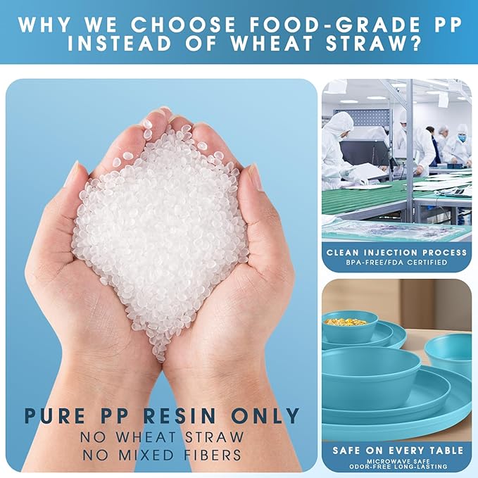 Plastic Dinnerware Sets – 40-Piece Blue Plates and Bowls Sets, Unbreakable, Reusable Dishes Set for 8 with Cups, Knives, Forks and Spoons, for Camping and Outdoor Use