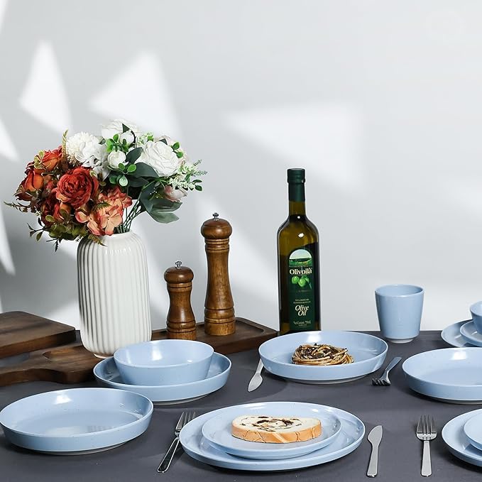 Webbylee 8.25" Melamine Pasta Bowls Set of 6-28oz Melamine Large Salad Bows,Serving Bowls for Cereal, Fruit, Soup,Deep Enough for Kitchen and Dining Blue/Beige