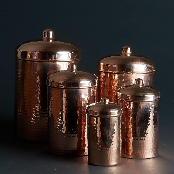 Sertodo Copper Kitchen Canisters | Polished, 2 CUP Capacity | Elegant & Functional Storage | Hammer Polished for Shine & Durability | Eco-Friendly Recycled Copper | Timeless Elegance for Your Kitchen