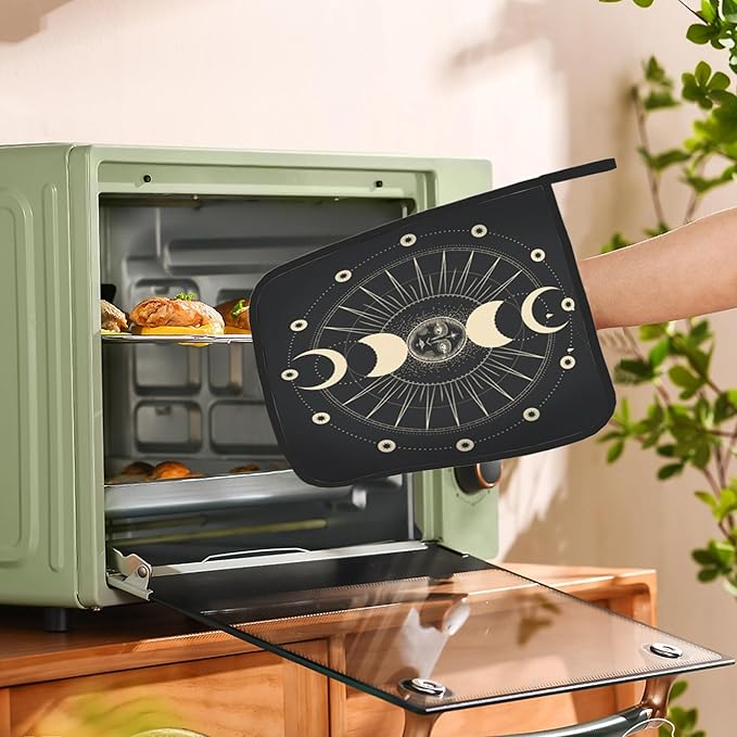 2PCS Star Mystic Sun Astrology Tarot Goth Pot Holder with Loop,Heat Resistant Oven Pads, Hot Pat for Kitchen Cooking Baking Food
