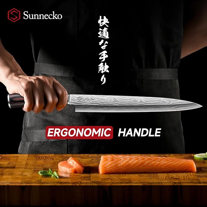 Sunnecko 10.5 inch Sashimi Knife,High Carbon Stainless Steel Japanese Sushi Knives,Yanagiba Knife with Knife Sheath and Gift Box