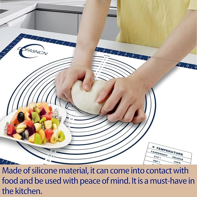 Large Silicone Pastry Mat for Rolling Dough Non Slip Non Stick Silicone Mats for Kitchen Counter 28x20"Blue