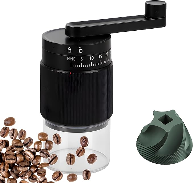 Manual Coffee Grinder - 95 Ceramic Burr, Adjustable Coarse to Fine, 30g Beans & 80ml Powder, Detachable Handle for Espresso, French Press, Camping (Black)