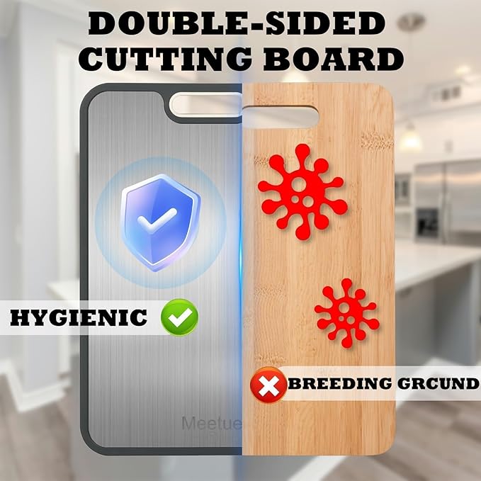 100% Pure Titanium Cutting Board, 2 in 1 Titanium Cutting Boards for Kitchen, Dishwasher Safe Cuttings Boards Double Sided with Juice Groove, Non-slip Wheat Straw PP Chopping Board, 15.2"×10.4"