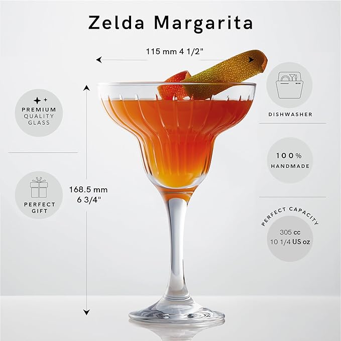 Margarita Glasses with Stem - Crystal Glassware for Bar - Aqua Rim Margarita Glass - Modern Bar Glass for Martini, Cocktail, Water, Wine, Mixing Cocktails, Gin and Tonic Glasses - Set of 2 - 10 oz