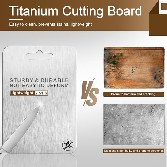 Titanium Cutting Board - 100% Pure Titanium Cutting Boards for Kitchen, Double Sided Medical-grade Cutting Mat for Easy to Clean, Ideal for Home & Outdoor Cooking (12 * 18 * 0.08in)