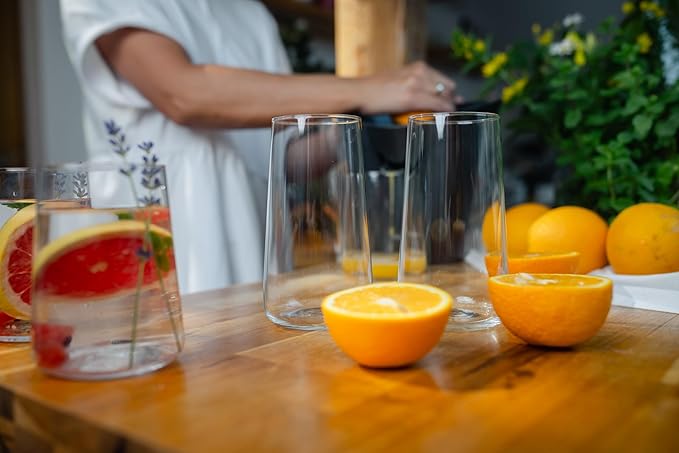 Krosno Water Glasses, Set of 6, Capacity 20 fl oz, Infinity Collection, Thin Highball Glasses,Clear Tall Glass Cups For Water, Juice, Drinks, and Cocktails, Dishwasher Safe, Made in Europe