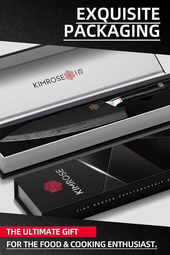 KIMROSE Damascus Chef Knife - 8 inch - High-Carbon Alloy Steel - G10 Handle - Magnetic Sheath - Razor Sharp Kitchen Knife - 10Cr15CoMoV Cutting Core - Gift Box