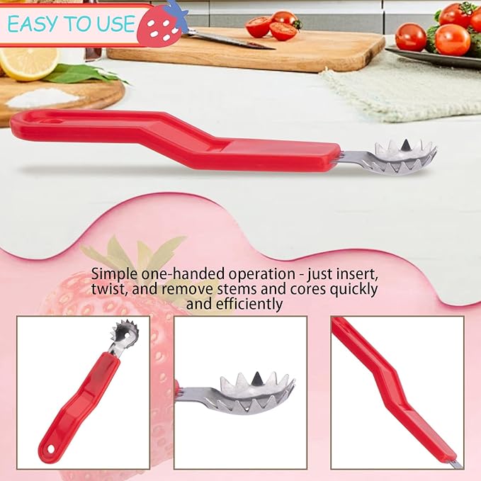 Strawberry and Tomato Corer, Kitchen Stem Huller Remover Tool, Red