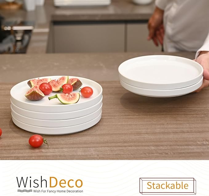 Ceramic Appetizer Plates Set of 6, Small Dessert Plates 7 inch, White Round Salad Plate, Porcelain Dinner Dishes for Cake, Waffle, Pasta, Microwave & Dishwasher Safe