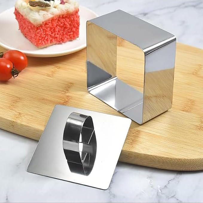 Uncle Jack 4 Pieces Food Ring Molds Set, 3 Inch Stainless Steel Cake Ring Mold with Pusher, for Kitchen Tools, Baking Pastry, Cake, Mousse (Include 4 Rings and 4 Pushers)