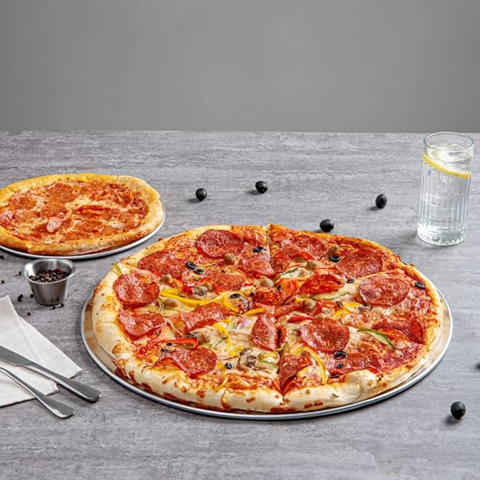 Restaurantware Met Lux 18 Inch Commercial Pizza Pan 1 Coupe Style Pizza Cooking Tray - Heavy-Duty 18-Gauge Aluminum Round Baking Tray Oven-Baking For Pizzas & More