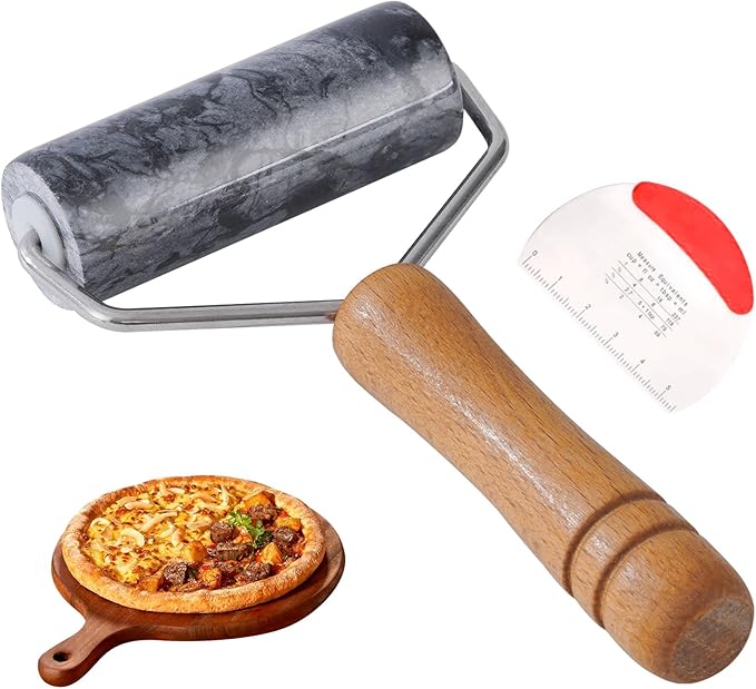 Small Marble Rolling Pin Pizza Roller with Dough Scraper Cutter, Marble Roller Non-Stick T-Type, For Cake Baking Tortilla Fudge Pizza Cookies and Other Kitchen Baking Cooking (Black).