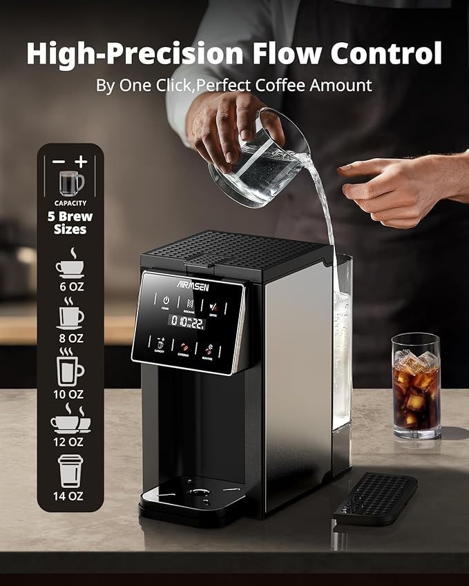 AIRMSEN Grind & Brew Coffee Maker with Grinder - Single Serve Machine Compatible with K-Cup Pods & Ground Coffee, 1000W Fast 6-14oz Brewer, Descaling Alert, Touchscreen & 50oz Removable Tank