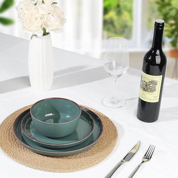 12-Piece Melamine Dinnerware Sets – Unbreakable Plates & Bowls Sets for Outdoor, Camping, Picnic, Party – Durable Dishware Sets, Lightweight & Shatterproof (Dusty Teal)