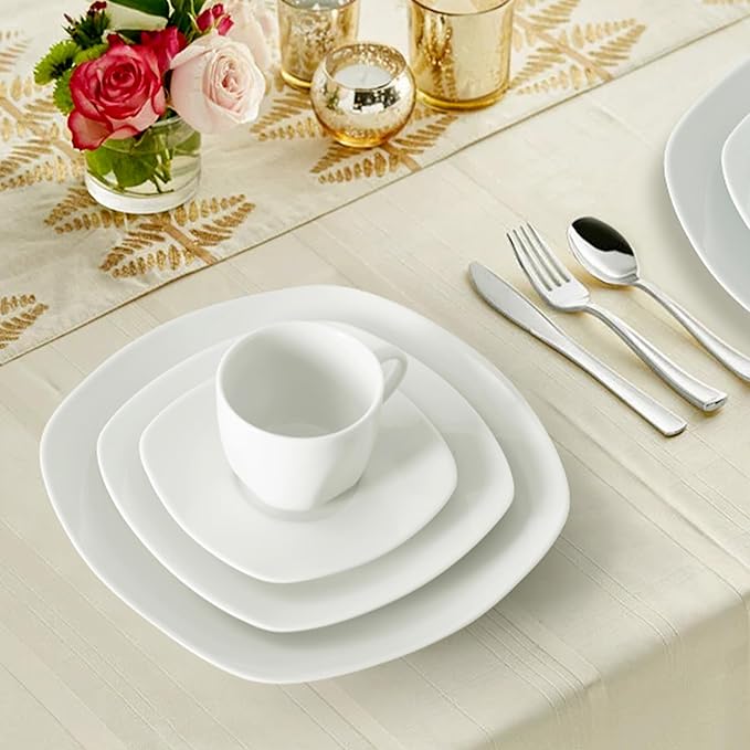 10" Square Dinner Plates Set of 4, White Ceramic Plates for Dinner, Salad, Appetizer & Dessert, Microwave, Dishwasher Safe Dinnerware for Kitchen, Perfect for Party Wedding Birthday & Christmas Dishes