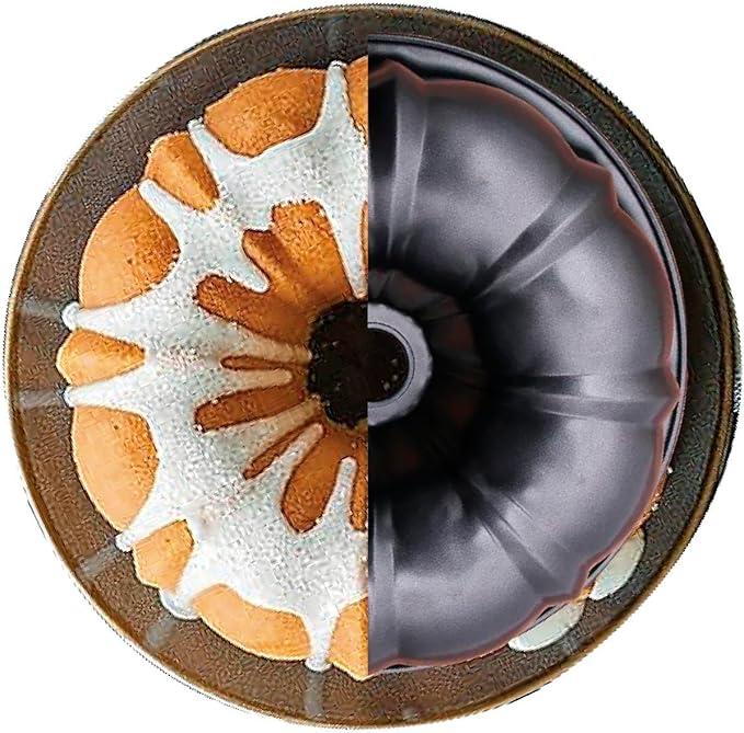 10 inch Bundte Cake Pan Nonstick with 12in Cake Carrier for Easy Transportation - Premium Fluted Cake Pans For Oven, Cake Mold, Moldes para Gelatinas