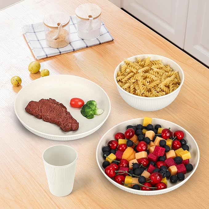 18PCS Wheat Straw Dinnerware Sets Unbreakable Reusable Dinnerware Set for 6, Microwave Dishwasher Safe Dinnerware for Outdoor Camping Dishes