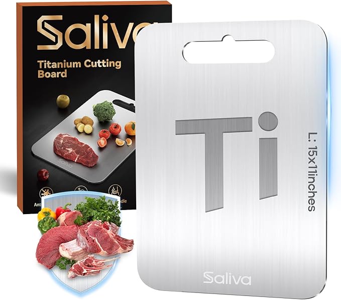 Saliva Titanium Cutting Boards for Kitchen, Cutting Board Double Sided Food Grade, Dishwasher Safe, No Blunt Knife, Chopping Boards with Handle for Meat, Fruit & Vegetable (15x11in)