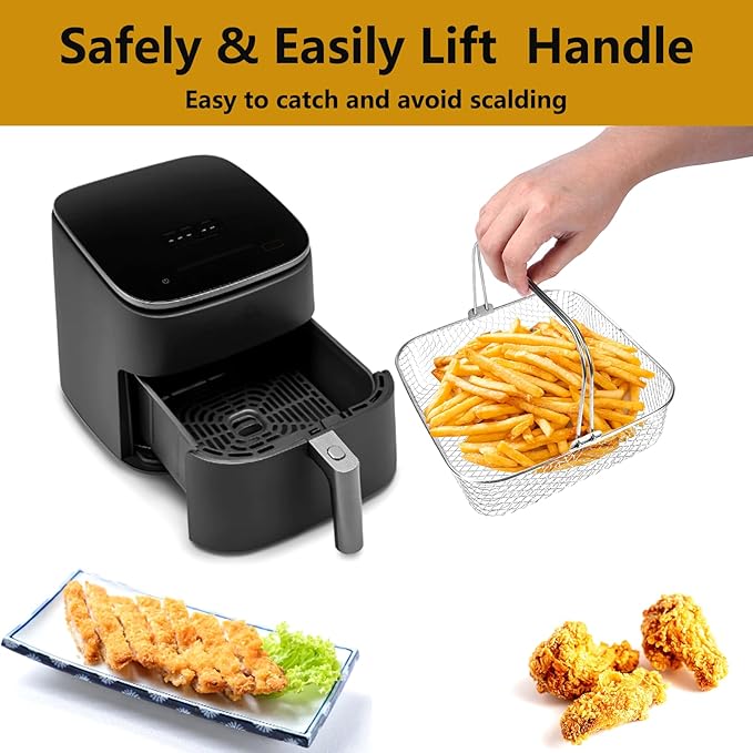 Square Air Fryer Basket for 5.8QT 6QT COSORI Air Fryer Accessories, 304 Stainless Steel Mesh Basket with Handle Replacement Accessory for 6QT Instant Vortex, Instant Vortex Plus, Phillips XXL