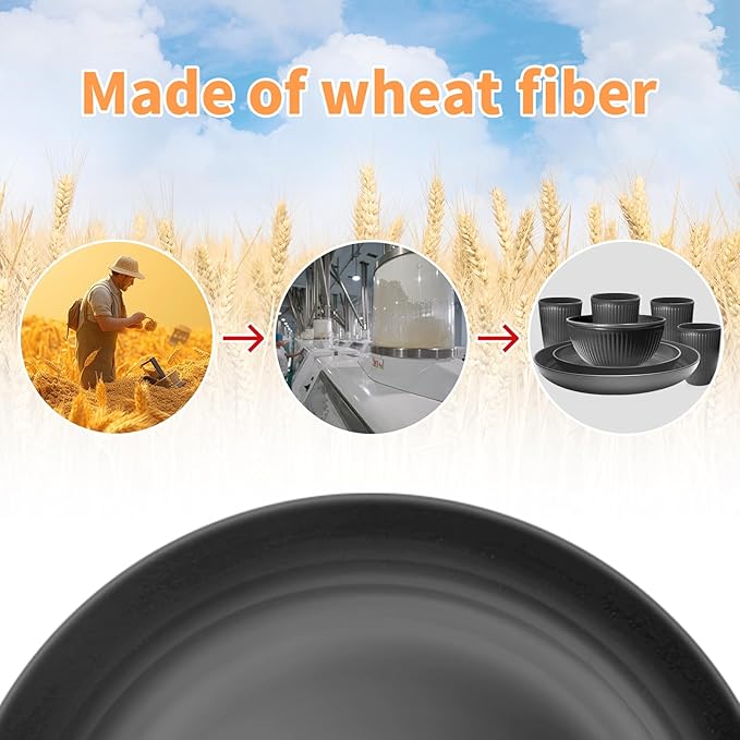 Wheat Straw Dishes Set for 8, Dinnerware Sets 32 piece, Unbreakable Plates, Bowls, Cups Sets for Kitchen Parties Camping RV - Grey