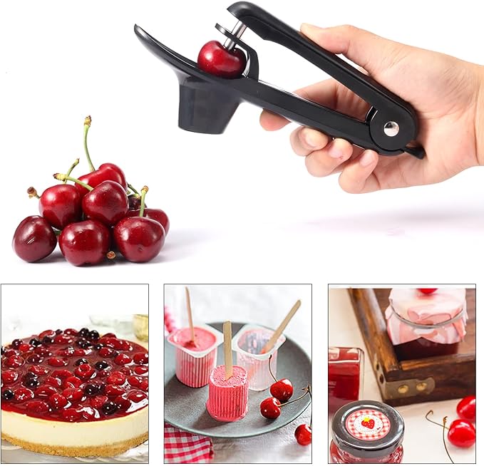 2 Packs Cherry Pitter Tools, Cherry Seed Core Remover Olives Pitter Tool, Stainless Steel Cherries Corer with Space-Saving Lock Design (Black & Green)