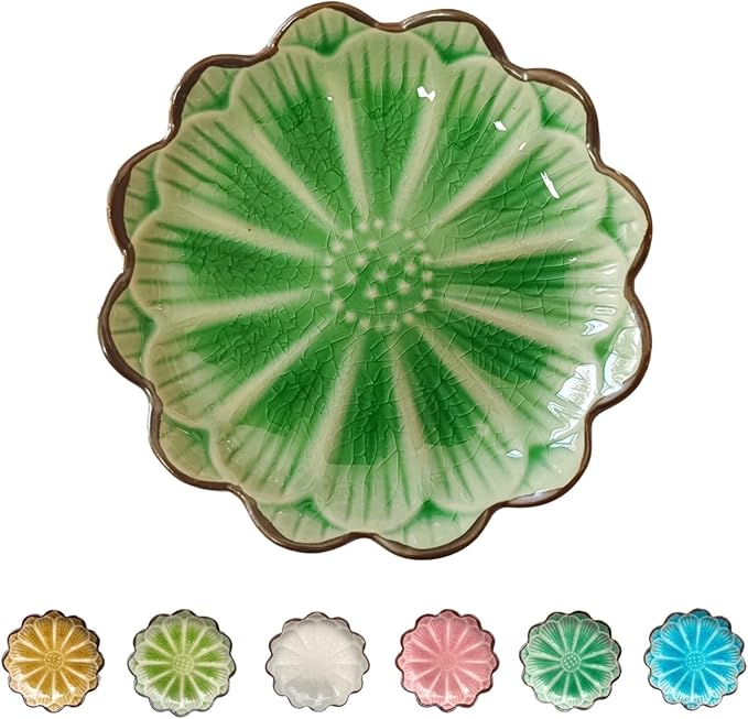 Ceramic Spoon Rest for Stove Top, Flower Cute Spoon Rest for Kitchen Counter, Cooking Spoon Holder for Kitchen Counter, Utensil Rest Spatula Rest Ladle Holder Tong Rest, 1 PC (Ice Cracks, Emerald)