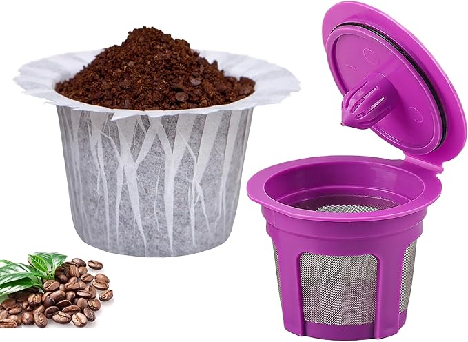 Reusable K Cup with Paper Coffee Filters 300 Count Coffee Paper Filters (One Kcup Included) Compatible with Keurig Single Serve 1.0 and 2.0, Fits All Brands K Cup Filter,300 Count & 1 Reusable K Cup