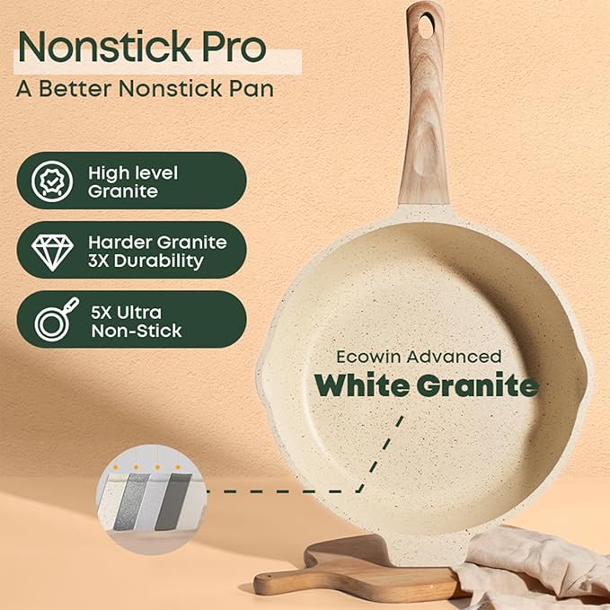 10Pcs Pots and Pans Set,nonstick Cookware Set Kitchen Cooking Set,Non-toxic Healthy Granite Induction Cookware Sets with firm heat-resistant handle(PFOA Free)