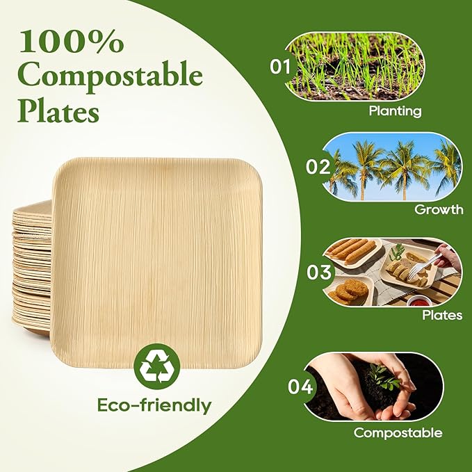 ECOLipak 6 Inch Compostable Palm Leaf Plate Like Bamboo Plate, 100 Pack Disposable Biodegradable Plates Suitable for Party, Dinner