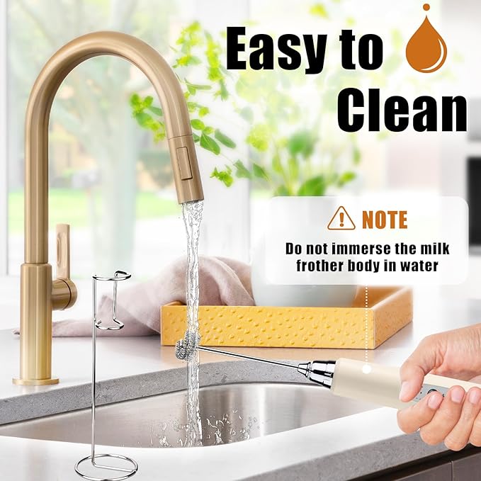 Nahida Beige Milk Frother Wand for Coffee,Handheld Rechargeable Electric Whisk with Stand