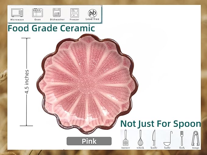 Ceramic Spoon Rest for Stove Top, Flower Cute Spoon Rest for Kitchen Counter, Cooking Spoon Holder for Kitchen Counter, Utensil Rest Spatula Rest Ladle Holder Tong Rest, 1 PC (Ice Cracks, Pink)